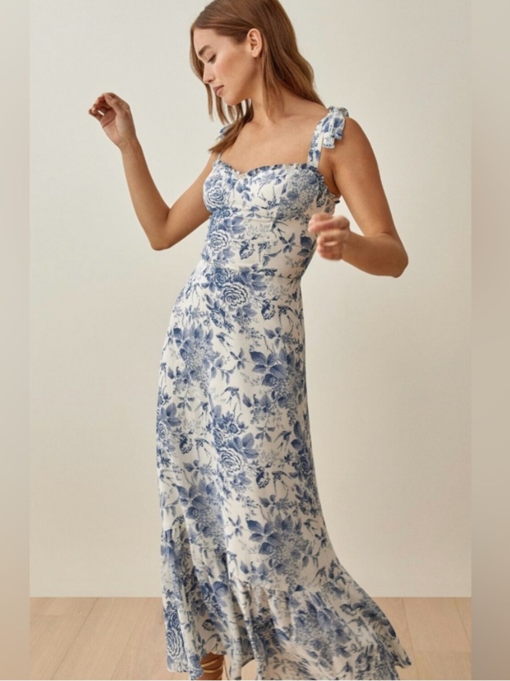 Reformation Nikita Blue Toile Floral Dress